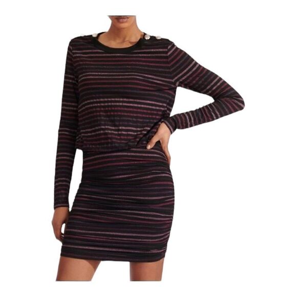 Veronica Beard Marcy Ruched Fushcia Striped Mini Dress Size S - Picture 1 of 9